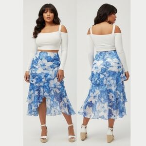 Ralph Lauren XL Ruffled Floral Midi Skirt 100% Silk